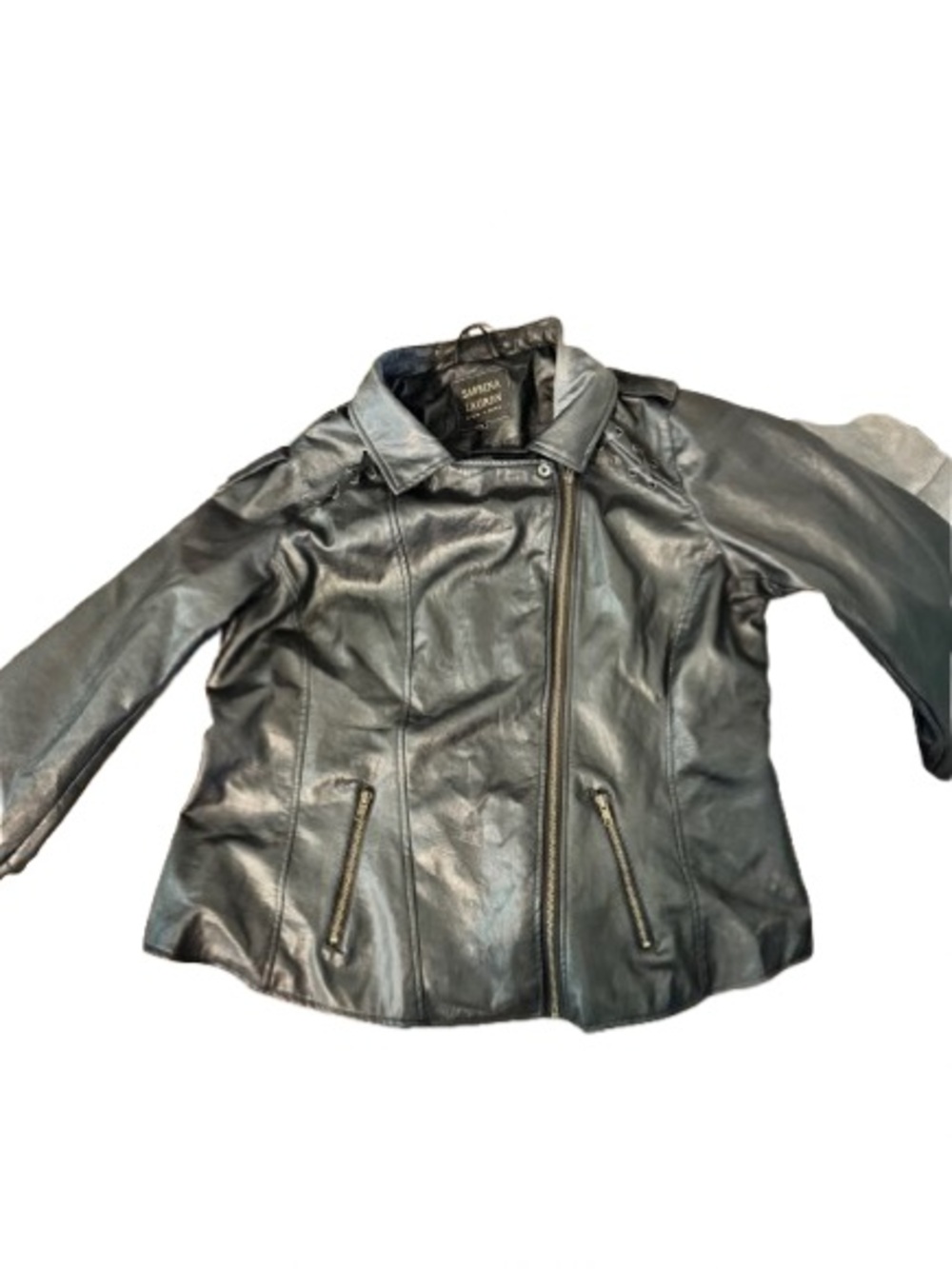 Sabrina Lauren NY- Black Faux Leather Asymmetric Zip Jacket-Size 2X